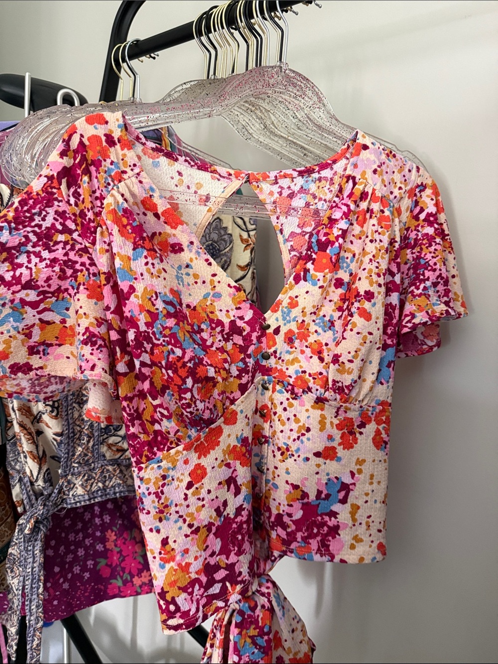 Anthropologie Floral Tie-Waist V-Neck Top multicolor new extra large petite - Picture 8 of 9